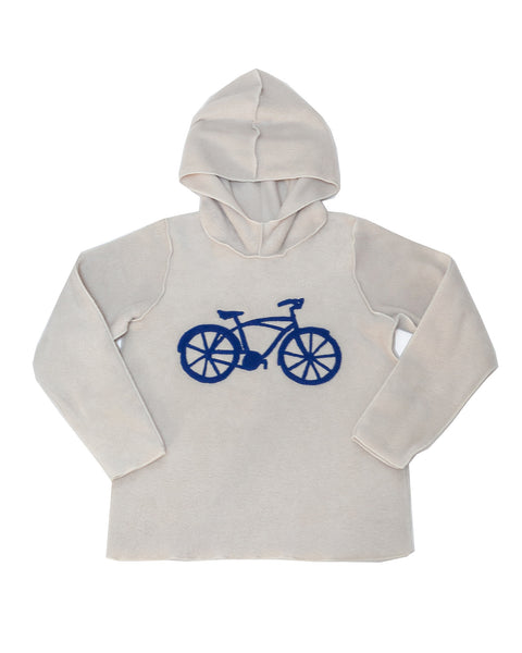 Boys oatmeal hooded pullover with blue bicycle