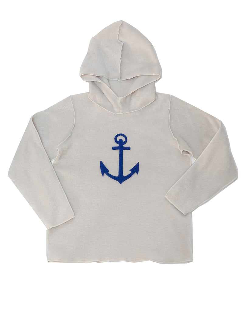 Boys oatmeal hooded pullover with blue anchor