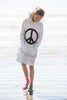 Girls oatmeal hooded dress with black peace sign