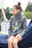 Girls heather grey high neck sweater with yellow anchor