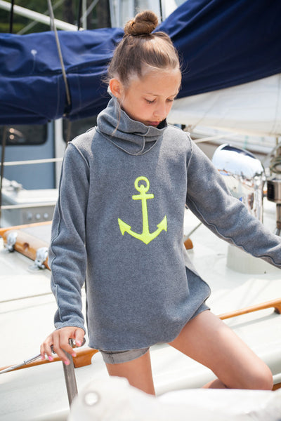 Girls heather grey high neck sweater with yellow anchor