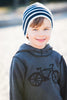 Boys charcoal grey hooded pullover with black bike